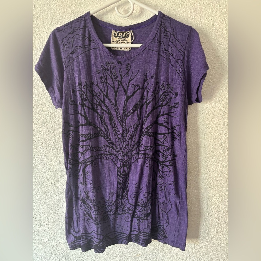 Purple Hippie Tunic T Shirt with Tree Design